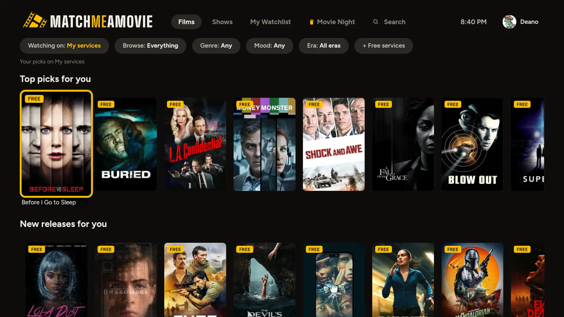 MatchMeAMovie on a TV